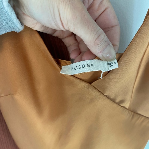 Copper Silk Dress Floor Length with slit - Picture 3 of 4